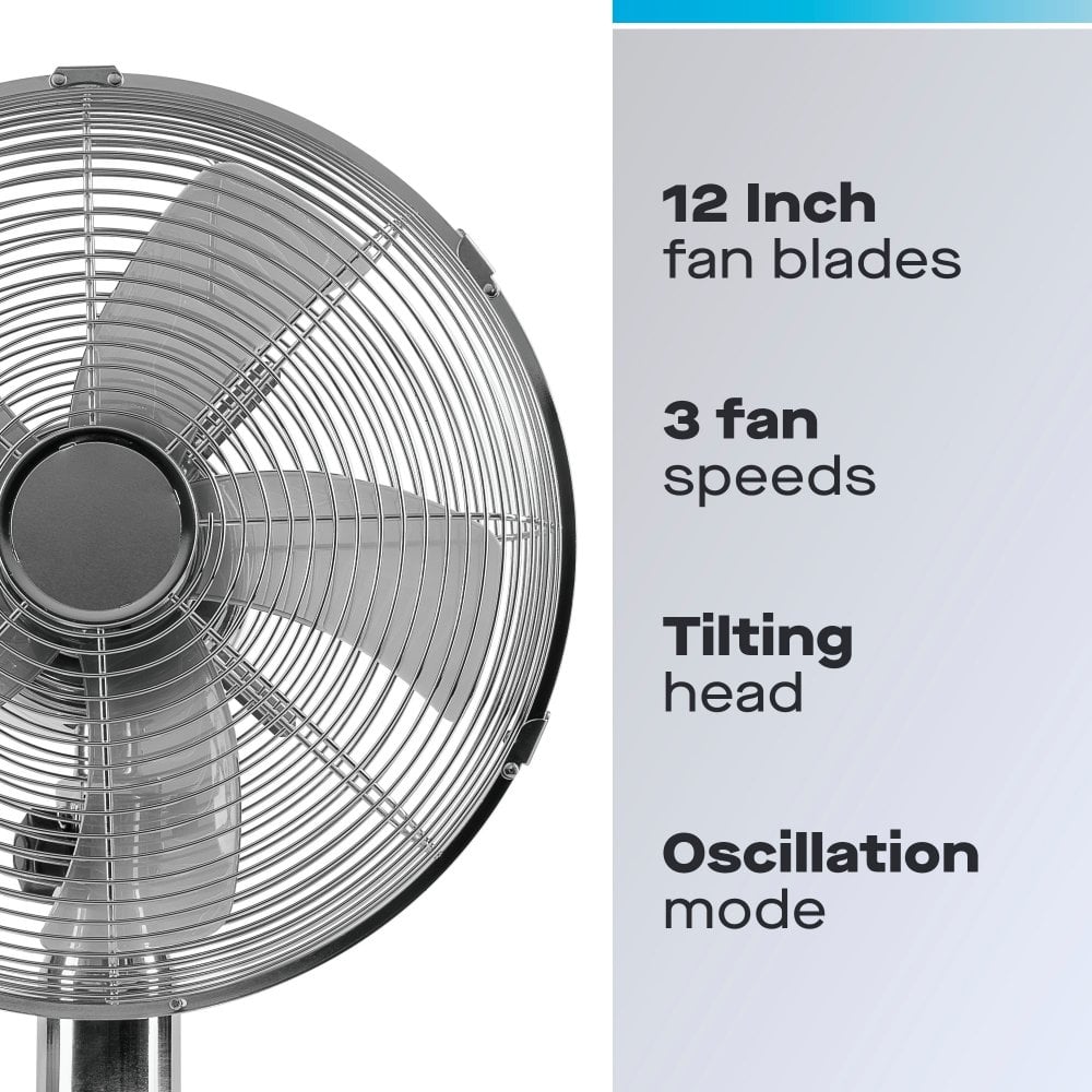 12" Chrome Metal Desk Fan