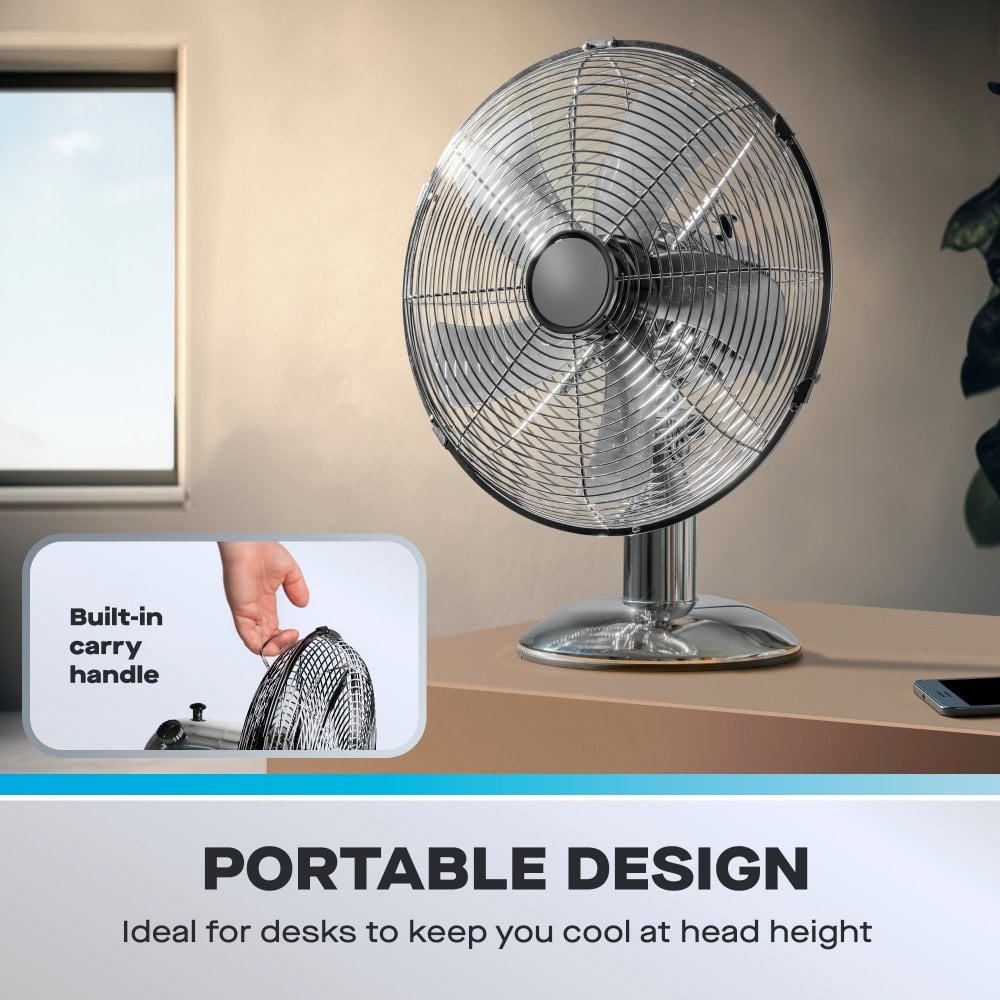 12" Chrome Metal Desk Fan