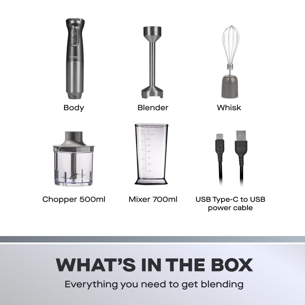 200W Cordless Pro 3-in-1 Hand Blender Set with Whisk, Chopper & Jug