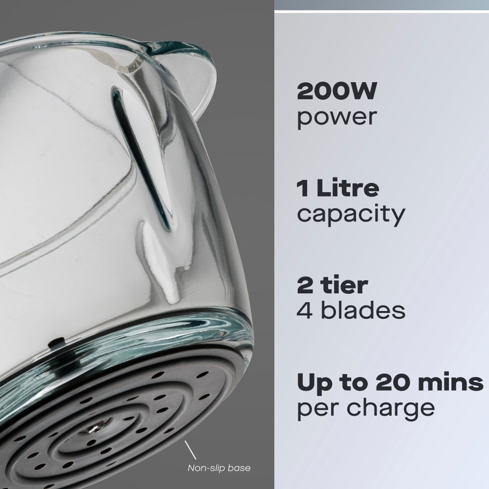 200W Cordless Pro Chopper with 1L Glass Bowl