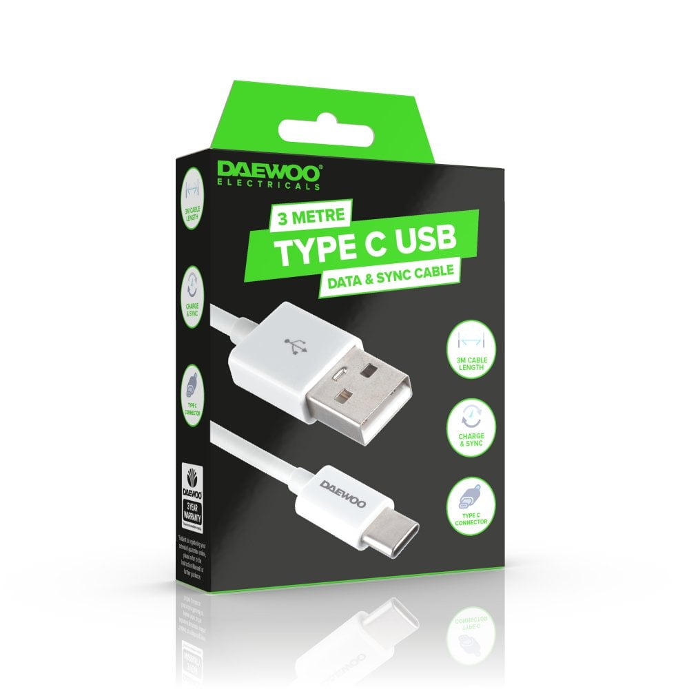 3 Metre USB-A to USB-C Charge Cable