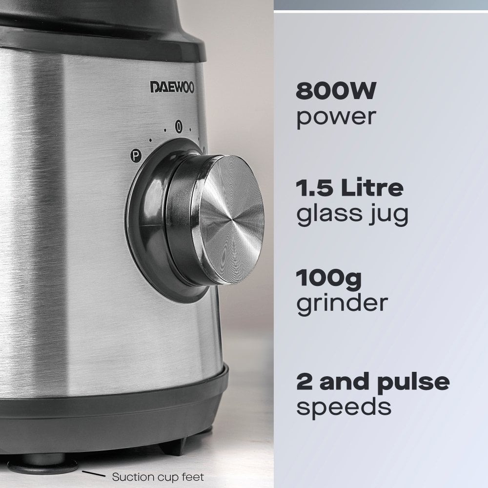 800W 1.5L Glass Jug Blender & Grinder, Stainless Steel