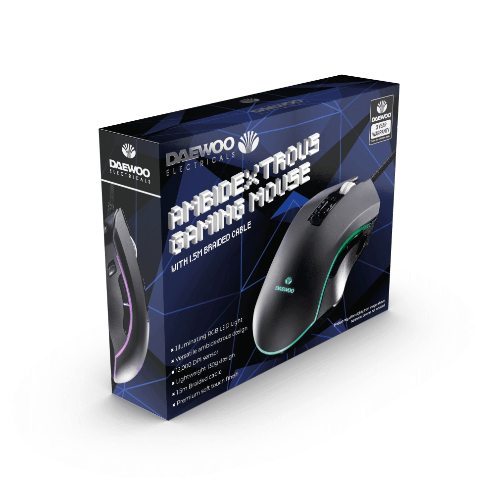 Ambidextrous RGB Light Up Gaming Mouse 12,000 DPI