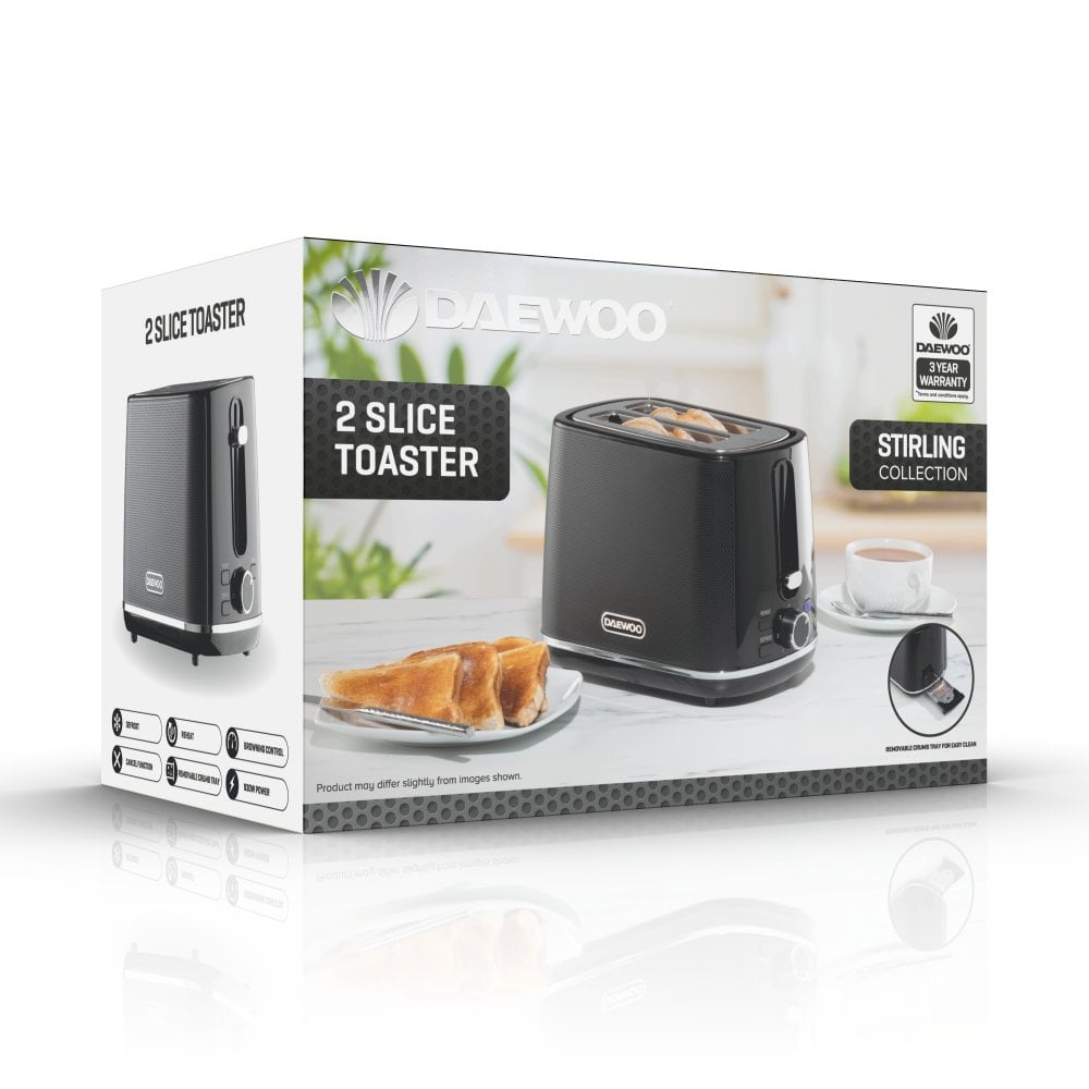Black Stirling 2 Slice Toaster