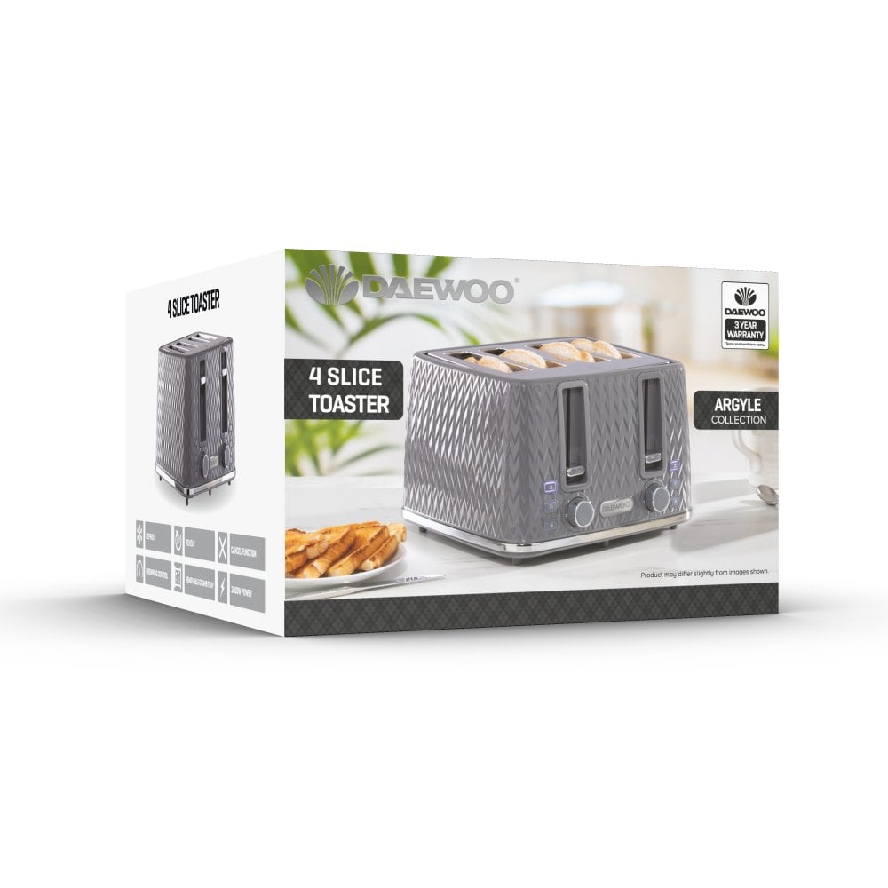 Dark Grey Argyle 4 Slice Toaster
