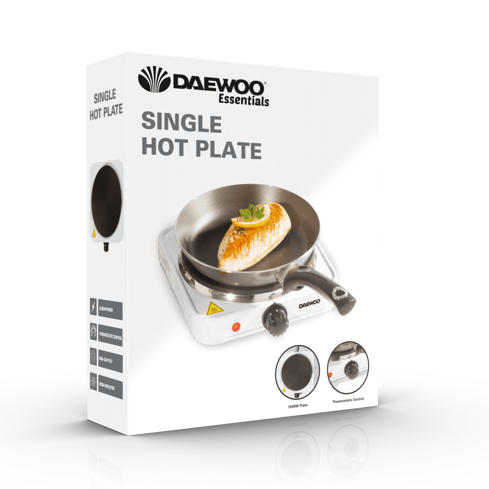 Essentials Single 1500W Cast Iron Hotplate Hob