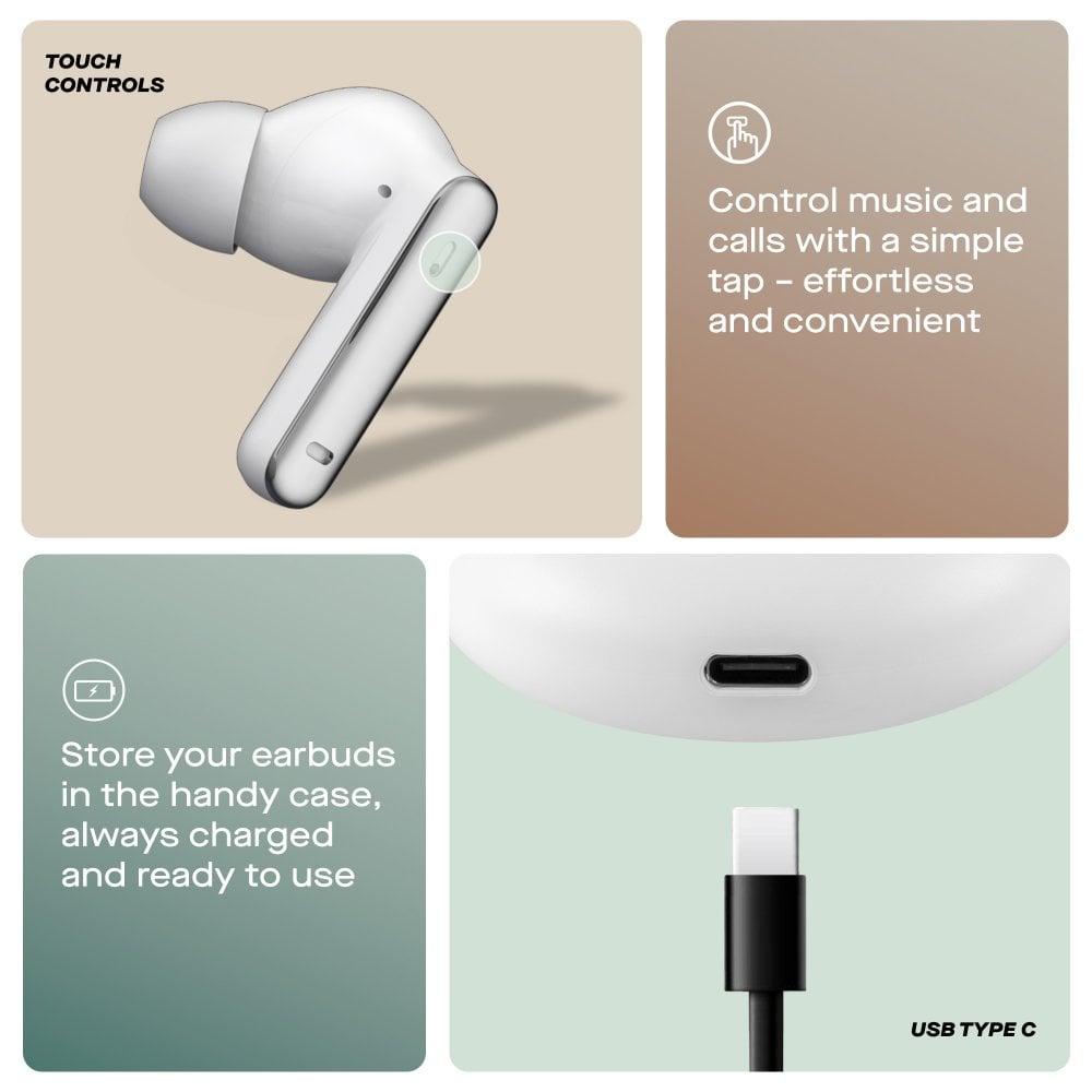 White Air Buds Pro Noise Cancelling Bluetooth Earbuds