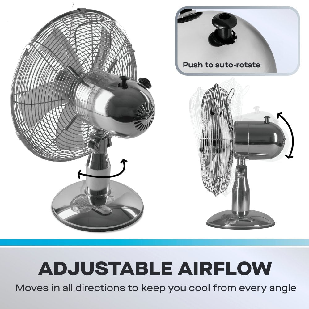 12" Chrome Metal Desk Fan