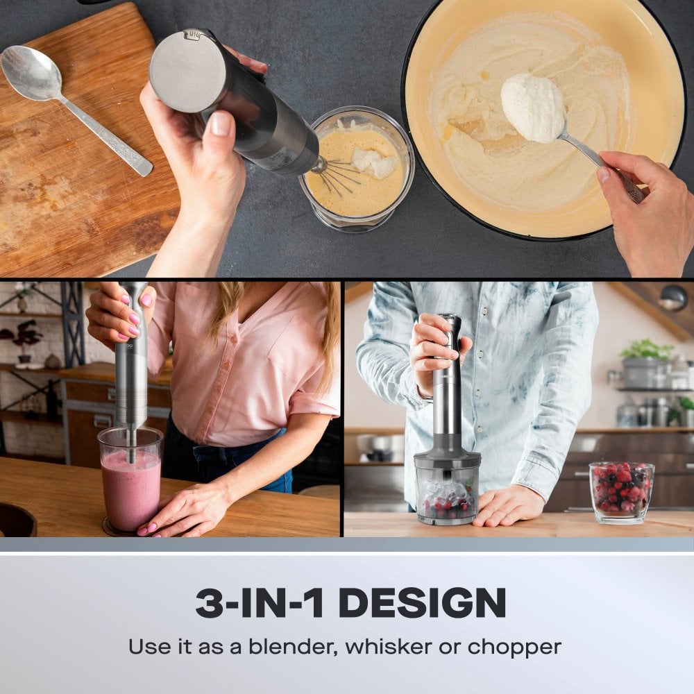 200W Cordless Pro 3-in-1 Hand Blender Set with Whisk, Chopper & Jug