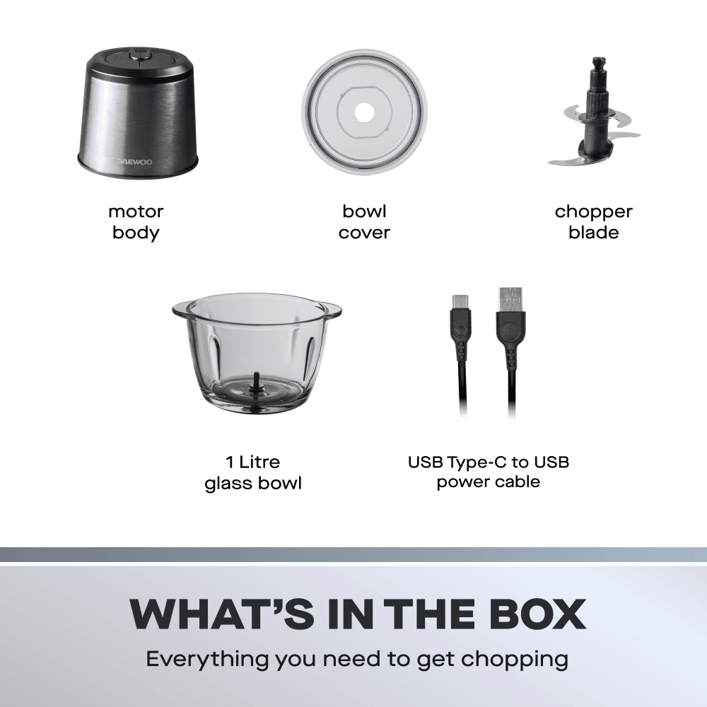 200W Cordless Pro Chopper with 1L Glass Bowl