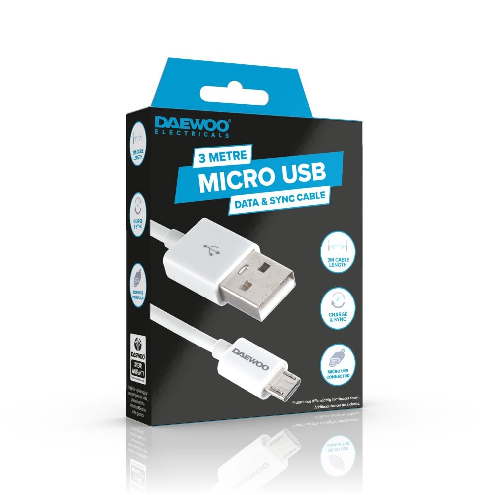 3 Metre USB-A To Micro USB Charge Cable
