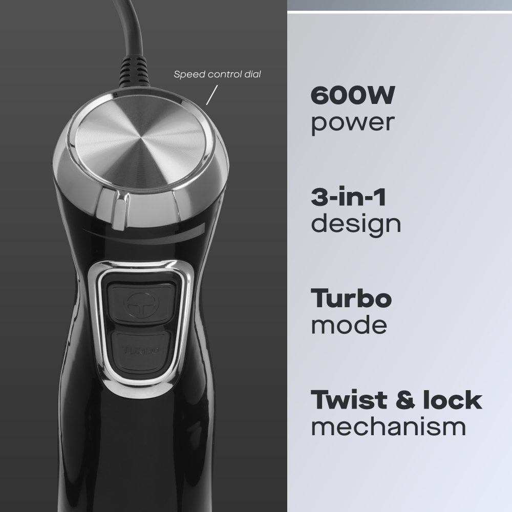 600W 3-in-1 Hand Blender Set With Whisk, Chopper & Jug