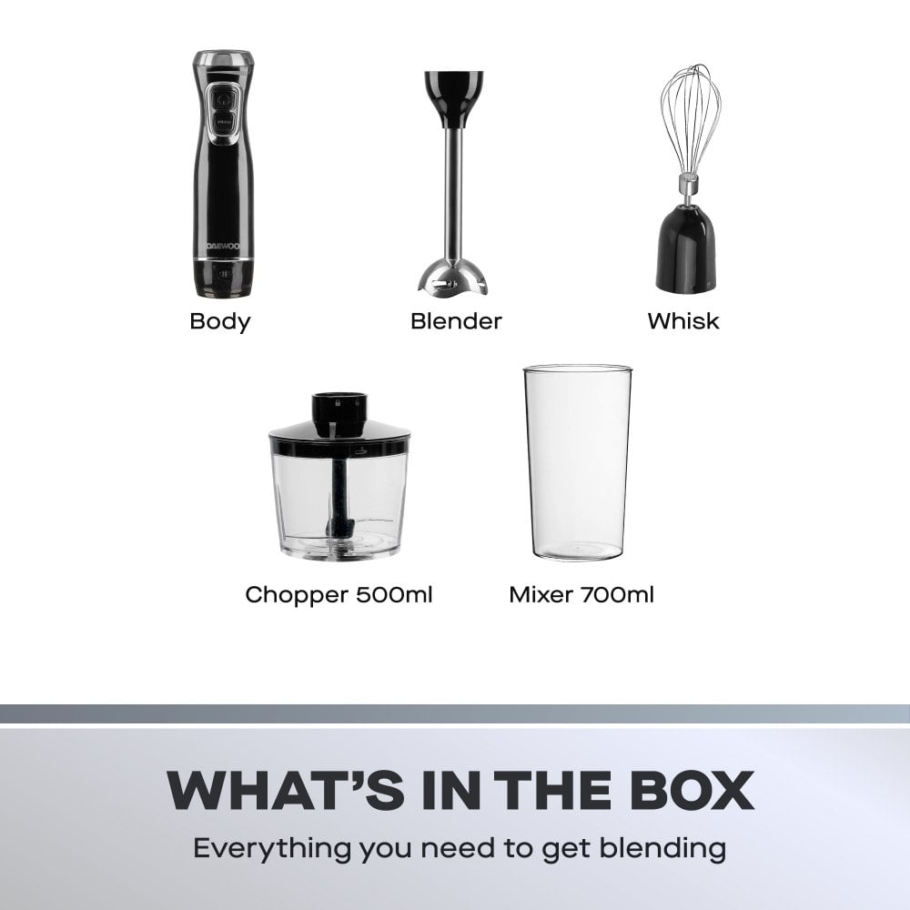 600W 3-in-1 Hand Blender Set With Whisk, Chopper & Jug