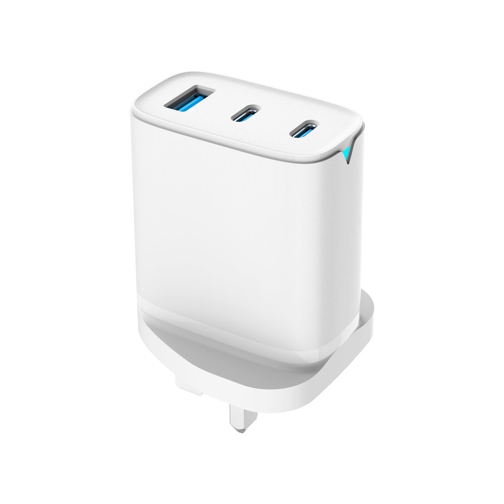 65W 2x USB-C & USB-A White Wall Charger Plug Socket Adaptor