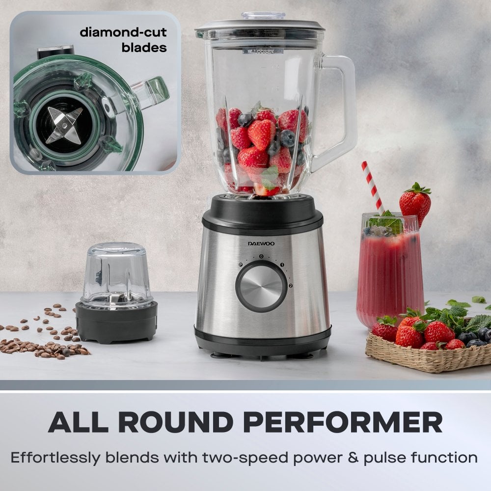 800W 1.5L Glass Jug Blender & Grinder, Stainless Steel