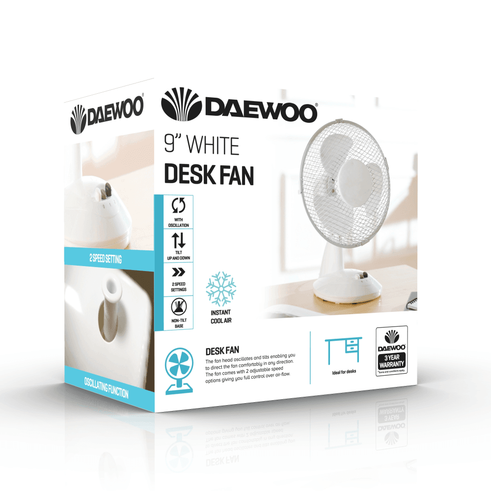 9" White Desktop Fan