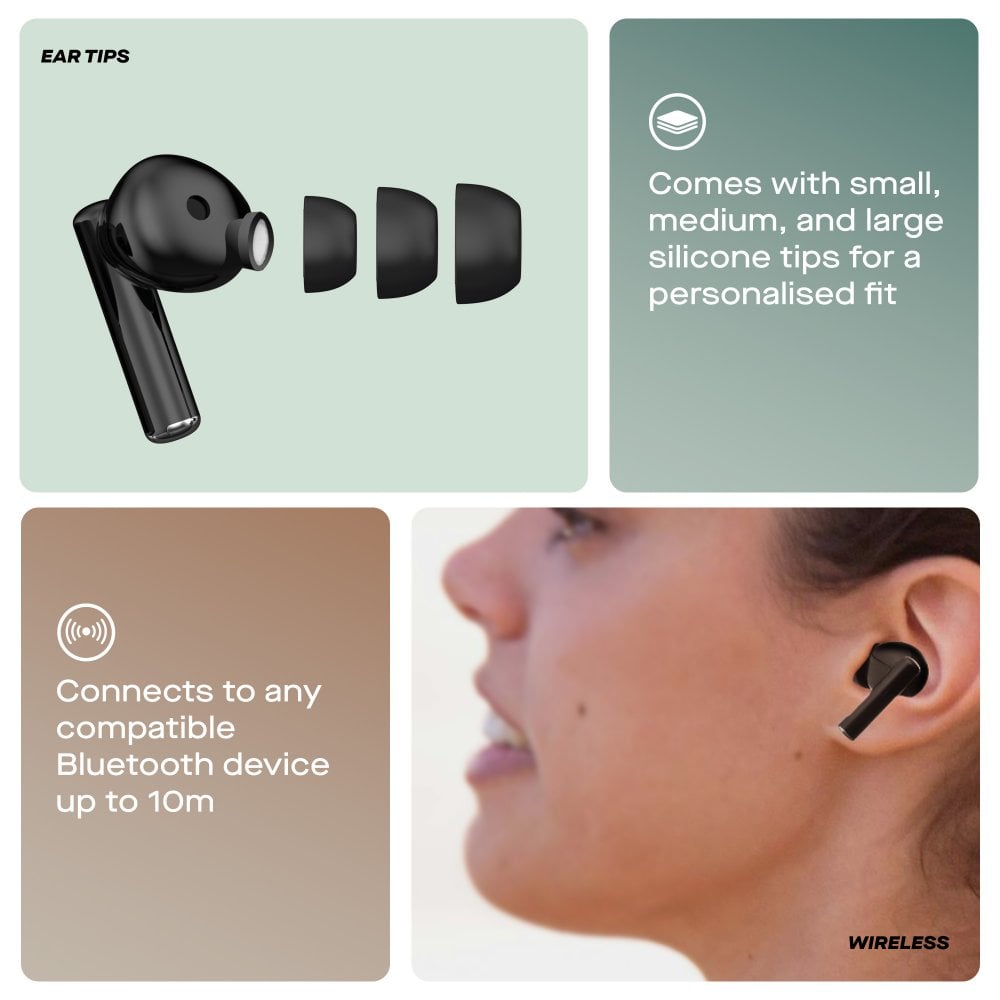 Black Air Buds True Wireless Bluetooth Earbuds