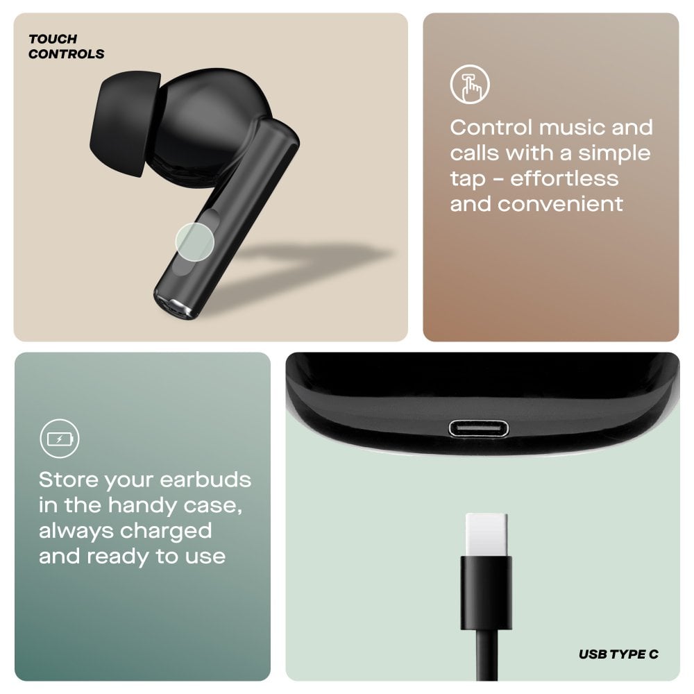 Black Air Buds True Wireless Bluetooth Earbuds