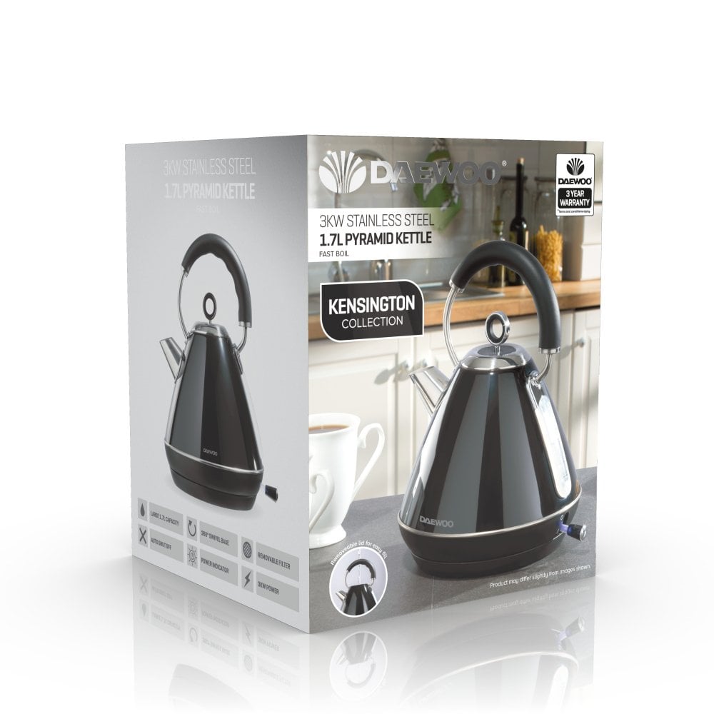 Black Kensington 1.7L Pyramid Kettle