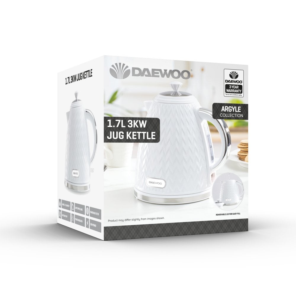 White Argyle 1.7L Jug Kettle
