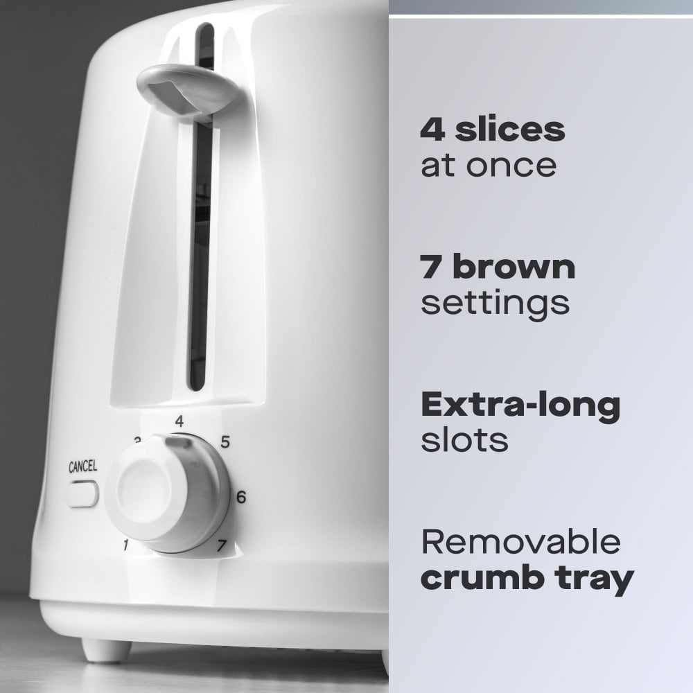 White Essentials 4 Slice Long-Slot Toaster