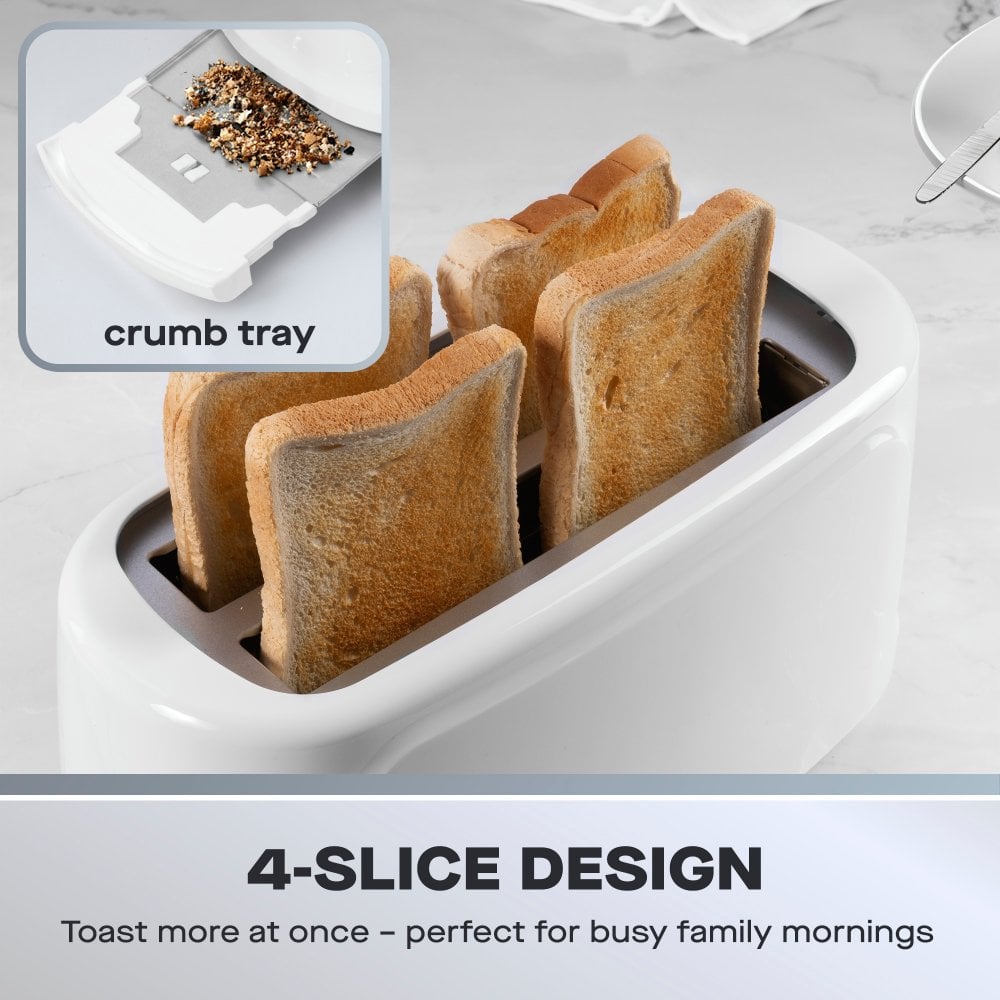 White Essentials 4 Slice Long-Slot Toaster