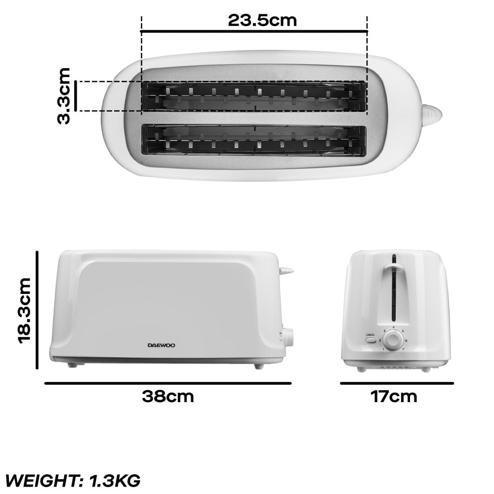 White Essentials 4 Slice Long-Slot Toaster
